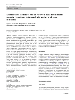 Evaluation of the Role of Rats As Reservoir Hosts for Fishborne Zoonotic Trematodes in Two Endemic Northern Vietnam Fish Farms