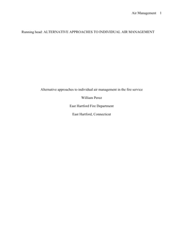 Alternative Approaches to Individual Air Management in the Fire Service