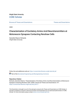 Characterization of Excitatory Amino Acid Neurotransmitters at Motoneuron Synapses Contacting Renshaw Cells