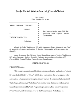 WELLS FARGO & COMPANY, ) ) Plaintiff, ) ) Tax; Interest Netting Under 26 U.S.C