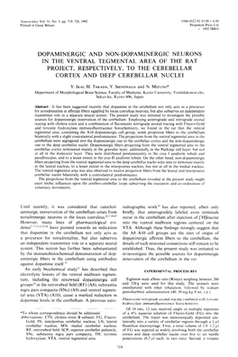 Dopaminergic and Non-Dopaminergic Neurons in the Ventral Tegmental Area of the Rat Project, Respectively, to the Cerebellar Cortex and Deep Cerebellar Nuclei