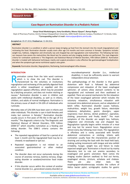 Case Report on Rumination Disorder in a Pediatric Patient