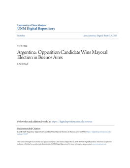 Opposition Candidate Wins Mayoral Election in Buenos Aires LADB Staff