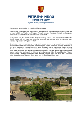 PETREAN NEWS SPRING 2012 by Ann Munro, Development Officer