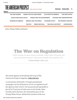 The War on Regulation - the American Prospect