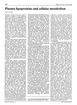 Plasma Lipoproteins and Cellular Metabolism