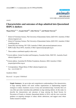 Characteristics and Outcomes of Dogs Admitted Into Queensland RSPCA Shelters