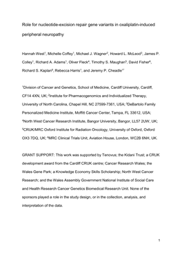 Role for Nucleotide-Excision Repair Gene Variants in Oxaliplatin-Induced Peripheral Neuropathy