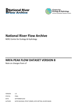 NRFA PEAK FLOW DATASET VERSION 8 Note on Changes from V7