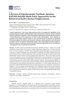 A Review of Interferometric Synthetic Aperture RADAR (Insar) Multi-Track Approaches for the Retrieval of Earth’S Surface Displacements