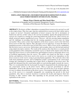 Population Pressure and Forest Resources Depletion in Gele - Gele Forest Reserve of Edo State, Nigeria