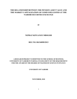 The Relationship Between the Pension Asset Value and the Market Capitalization of Companies Listed at the Nairobi Securities Exchange