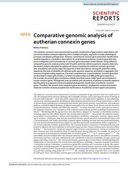 Comparative Genomic Analysis of Eutherian Connexin Genes Marko Premzl