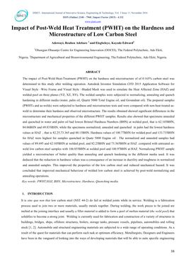 (PWHT) on the Hardness and Microstructure of Low Carbon Steel