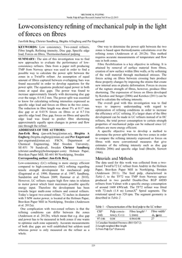 Low-Consistency Refining of Mechanical Pulp in the Light Of