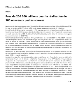 Près De 200 000 Millions Pour La Réalisation De 100 Nouveaux Postes Sources