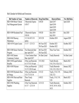 Bid Calendar for Rebids and Extensions