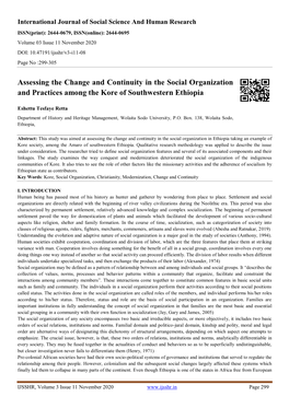 Assessing the Change and Continuity in the Social Organization and Practices Among the Kore of Southwestern Ethiopia