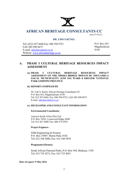 African Heritage Consultants Cc 2001/077745/23 Dr