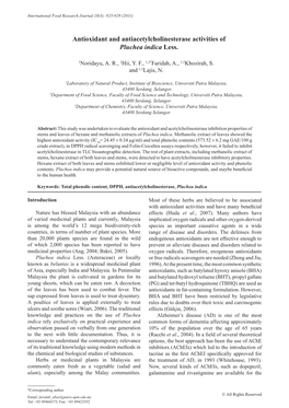 Antioxidant and Antiacetylcholinesterase Activities of Pluchea Indica Less