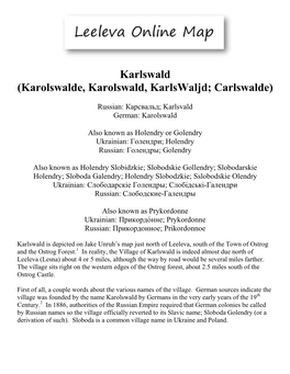 Karlswald (Karolswalde, Karolswald, Karlswaljd; Carlswalde)