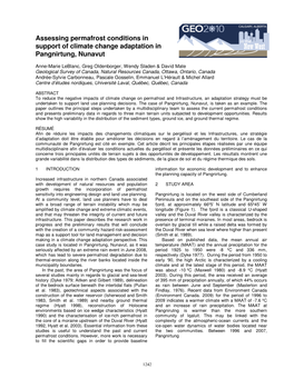 Assessing Permafrost Conditions in Support of Climate Change Adaptation in Pangnirtung, Nunavut