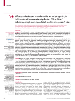 Efficacy and Safety of Setmelanotide, an MC4R Agonist, in Individuals