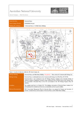 Australian National University Acton Campus — Site Inventory