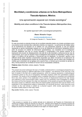 Movilidad Y Condiciones Urbanas En La Zona Metropolitana Tlaxcala-Apizaco, México