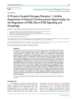 G Protein-Coupled Estrogen Receptor 1 Inhibits Angiotensin II-Induced Cardiomyocyte Hypertrophy Via the Regulation of PI3K-Akt-M