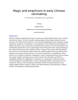 Magic and Empiricism in Early Chinese Rainmaking a Cultural Evolutionary Analysis