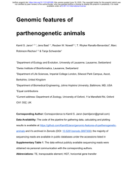 Genomic Features of Parthenogenetic Animals