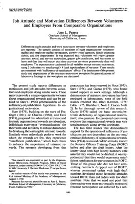 Job Attitude and Motivation Differences Between Volunteers and Employees from Comparable Organizations Jone L