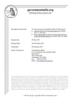 (GAO) Reports: Analysis of the F-14 Aircraft Program