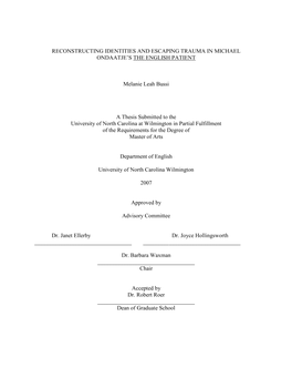 Thesis Submitted to the University of North Carolina at Wilmington in Partial Fulfillment of the Requirements for the Degree of Master of Arts