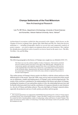 Champa Settlements of the First Millennium New Archaeological Research