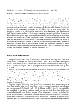 The Renewed Meaning of Neighbourhoods in a Sustainable City Perspective by Marco Castrignanò and Alessandra Landi, University of Bologna