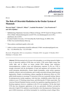 The Role of Ultraviolet Radiation in the Ocular System of Mammals