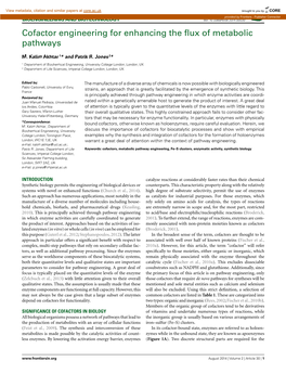 Cofactor Engineering for Enhancing the Flux of Metabolic Pathways