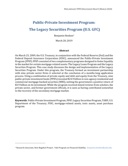 Public-Private Investment Program: the Legacy Securities Program (U.S
