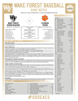 WF BASE Notes -Clemson.Indd