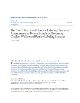 Practice of Humane Labeling: Proposed Amendments to Federal Standards Governing Chicken Welfare and Poultry Labeling Practices Latravia Smith