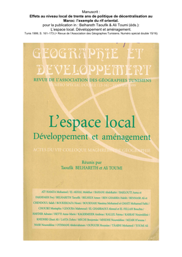 Effets Au Niveau Local De 30 Ans D'une Politique Marocaine De Dé