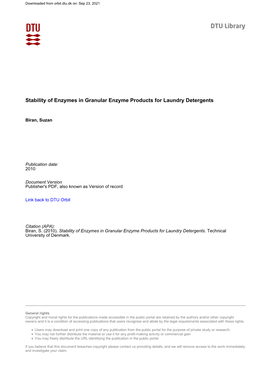 Stability of Enzymes in Granular Enzyme Products for Laundry Detergents