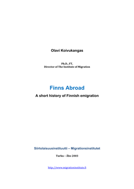 Finns Abroad a Short History of Finnish Emigration