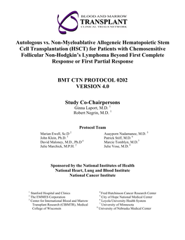 BMT CTN Protocol 0202 Follicular Lymphoma