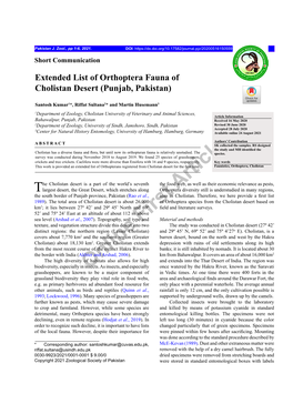 Extended List of Orthoptera Fauna of Cholistan Desert (Punjab, Pakistan)