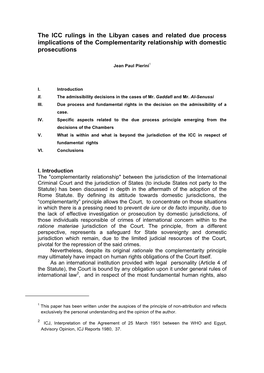 The ICC Rulings in the Libyan Cases and Related Due Process Implications of the Complementarity Relationship with Domestic Prosecutions