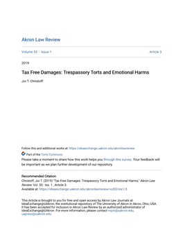 Tax Free Damages: Trespassory Torts and Emotional Harms