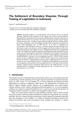 The Settlement of Boundary Disputes Through Testing of Legislation in Indonesia